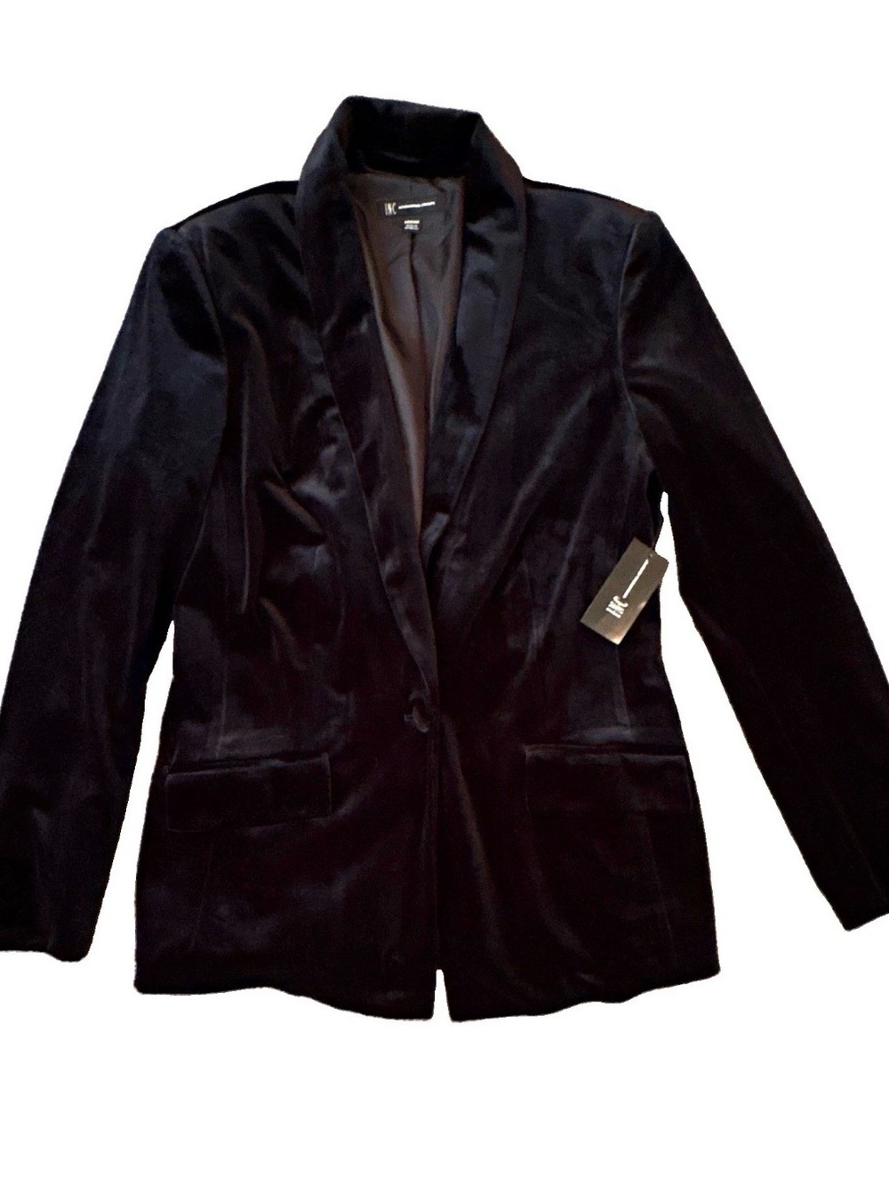 INC International Concepts Womens Black Velvet Button Blazer Jacket Lined New!
